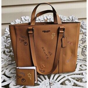 NWT Coach men's Hudson Double Handle Tote w/Diary Embroidery AND matching WALLET